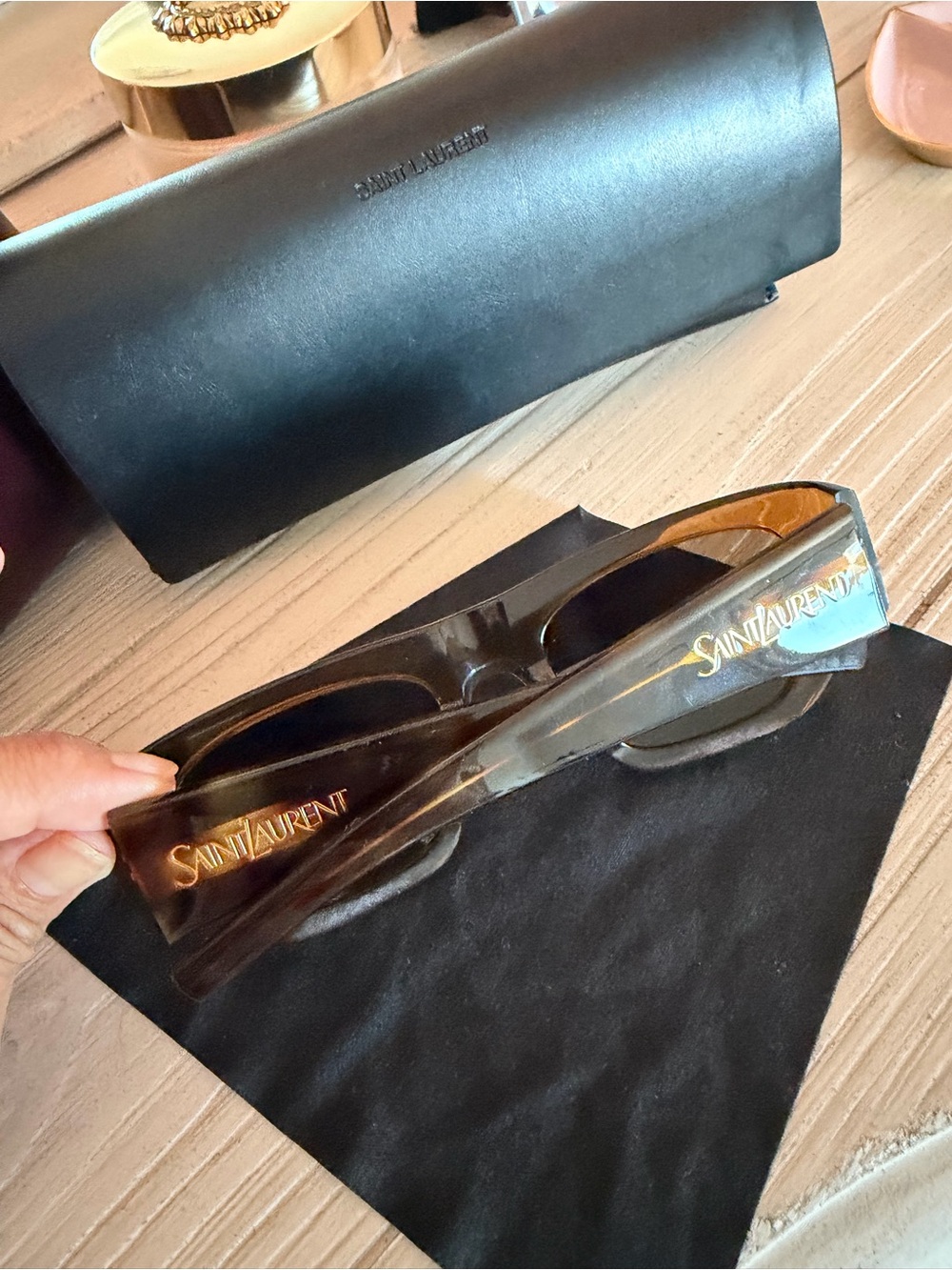 Saint Laurent Brown Rectangular Acetate Sunglasses - Picture 3 of 4